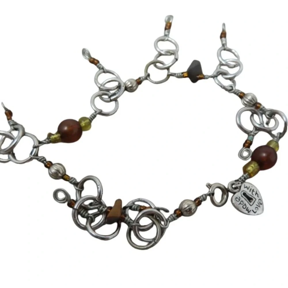 Vintage Silvertone Metal Bracelets Charms‎ Stones Beads Lot of 3